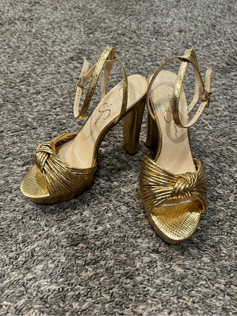 Jessica Simpson Metallic Gold Knotted Platform Heels